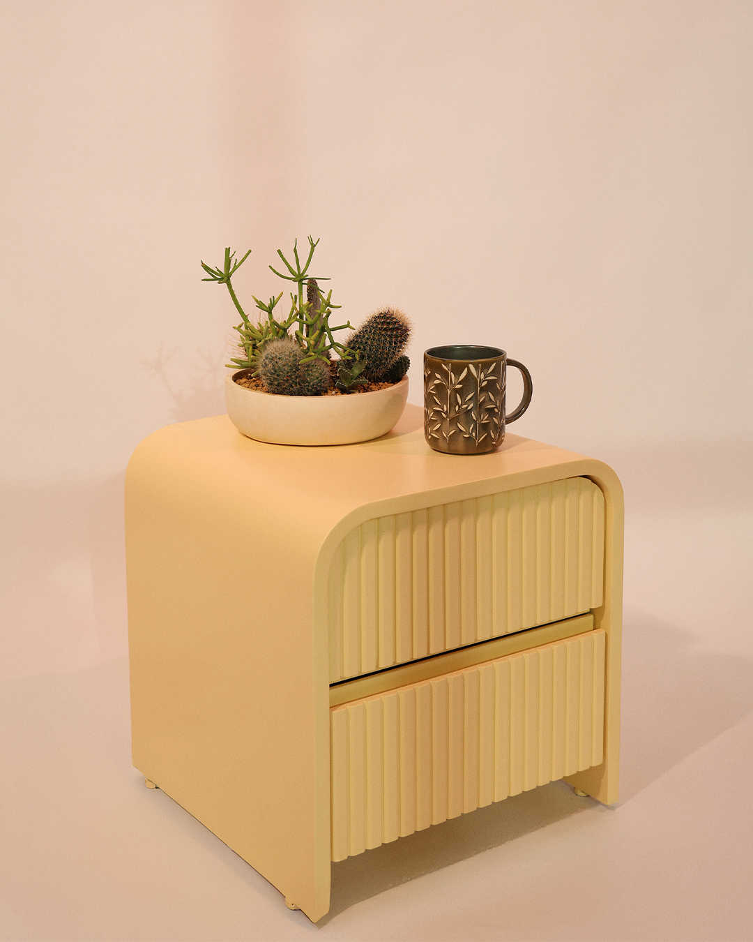 Fluted Bedside Chest — Butter Yellow