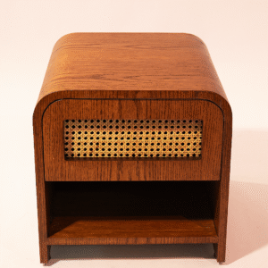 Cane Curve Nightstand — Walnut & Natural Cane