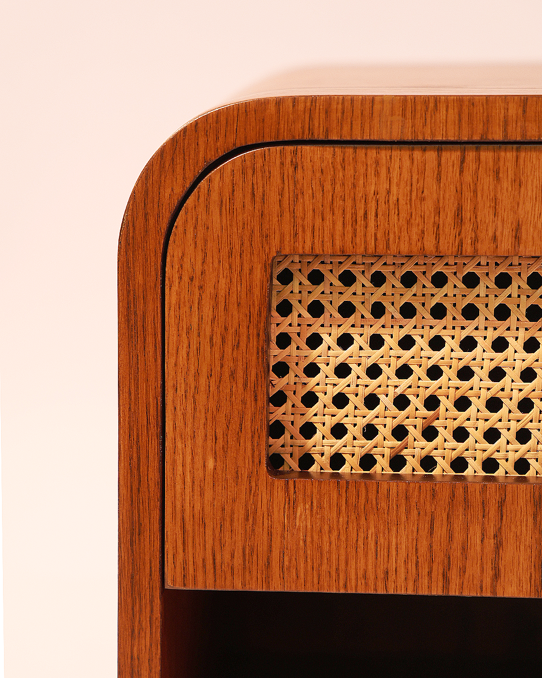 Cane Curve Nightstand — Walnut & Natural Cane