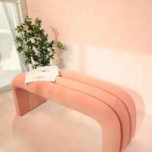 Triple‑Arch Velvet Bench — Rosy Pink