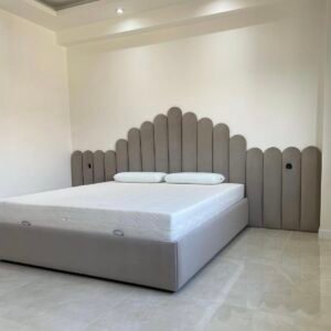 Scallop Crest Bed — Dove Grey Upholstery