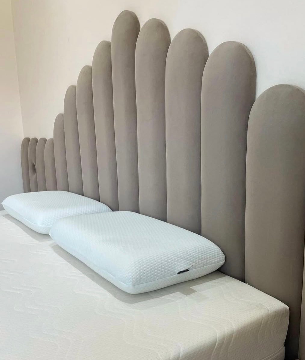 Scallop Crest Bed — Dove Grey Upholstery