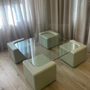 Quad Block Glass Coffee Table — Soft Sage
