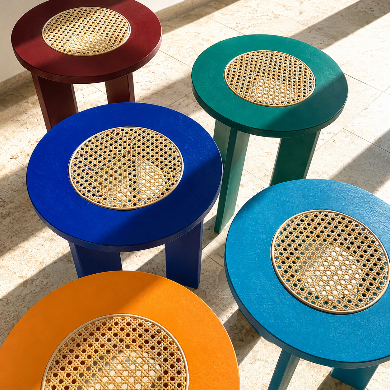 Cane Stools Side Tables